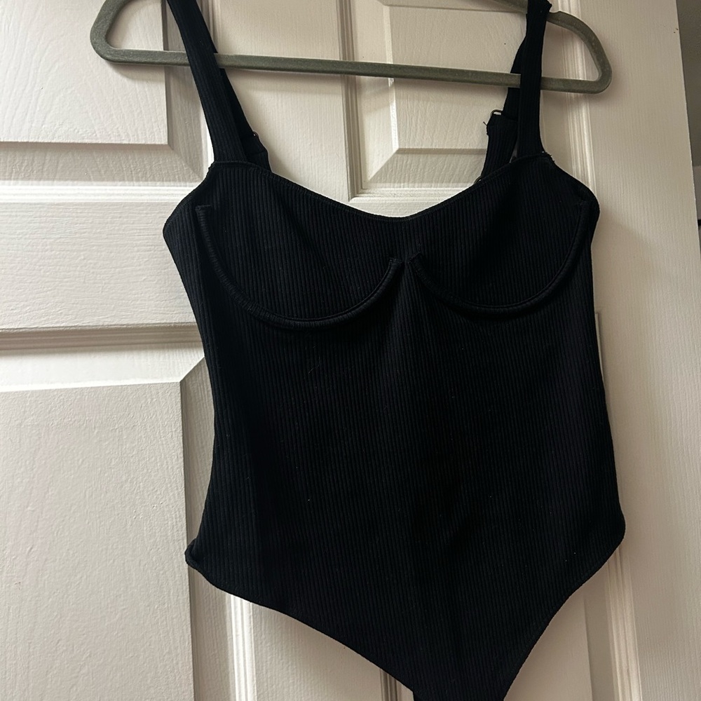 Free People Black Ribbed Bodysuit